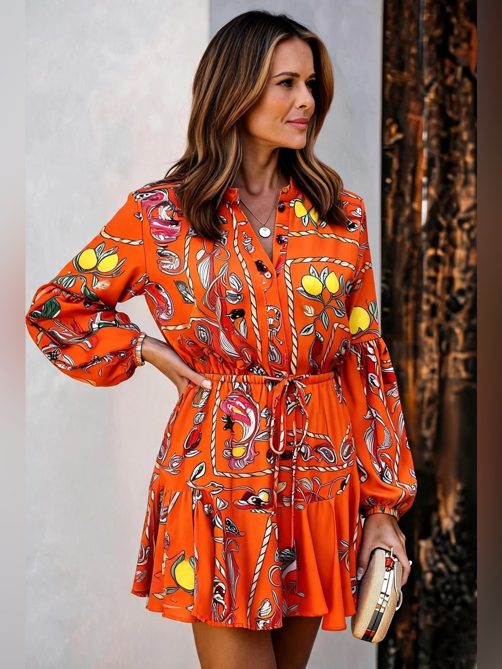 NWT Floral Print Orange Tie-Waist Mini Dress | Summer Boho Chic